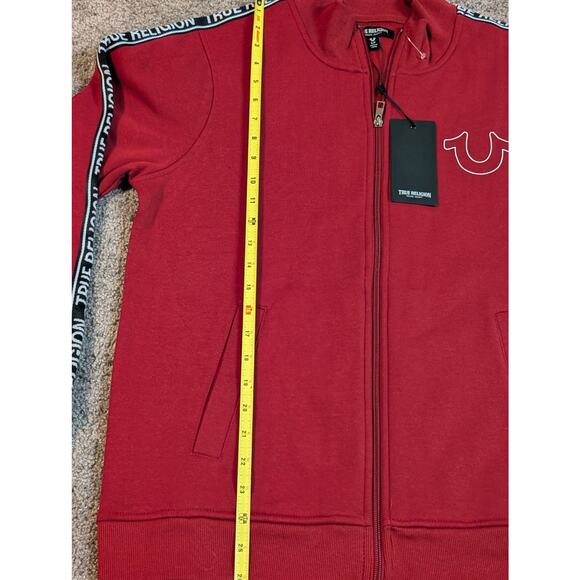True Religion 3 Side Print Logo Trim Track Jacket Red Full Zip Horseshoe  Small - Picture 11 of 14